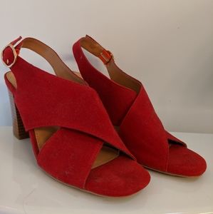 Red suede heeled sandles